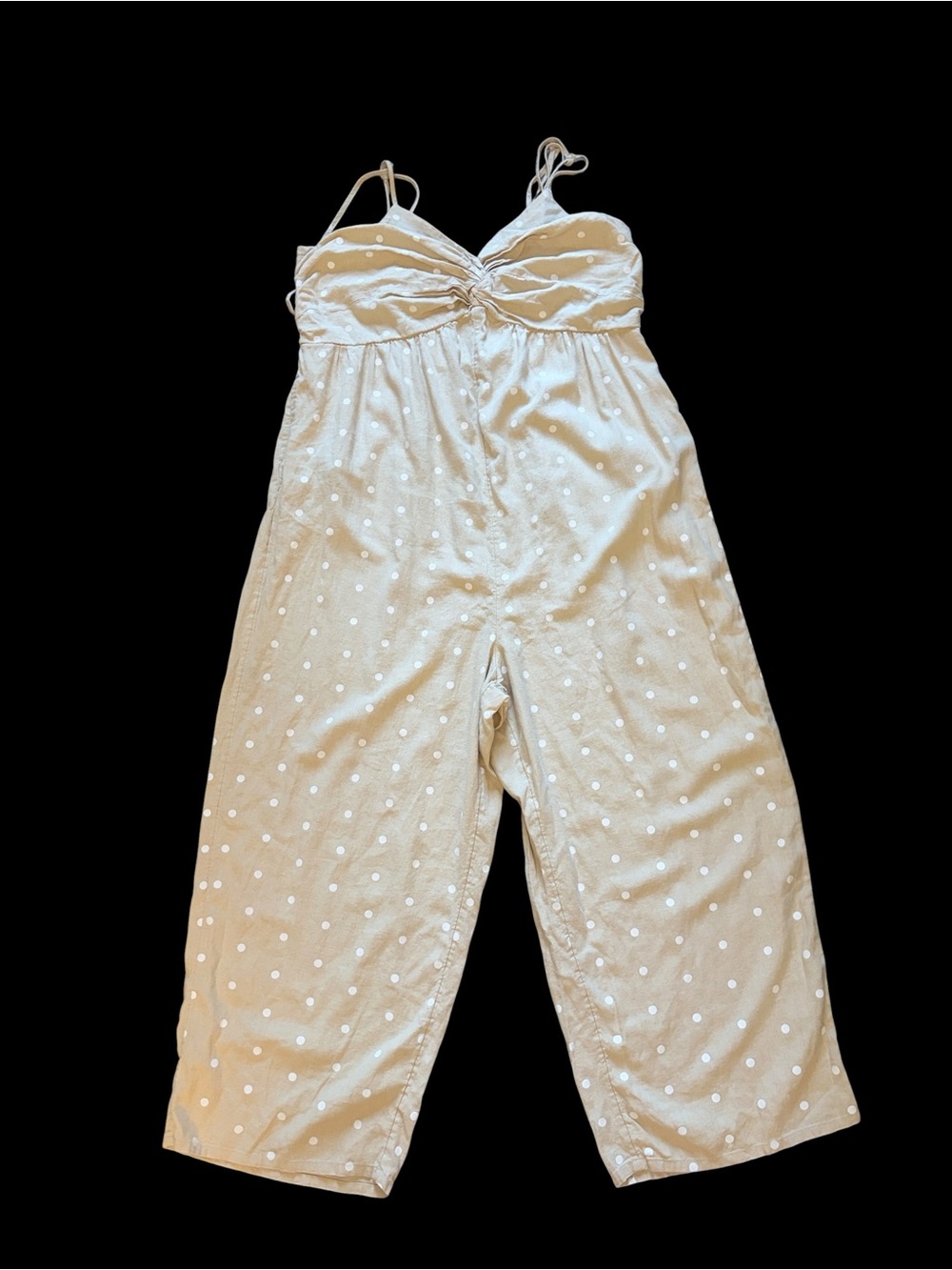 Old Navy Linen Blend Beach Vacation Beige Polka Dot Wide-Leg Jumpsuit Size XXL